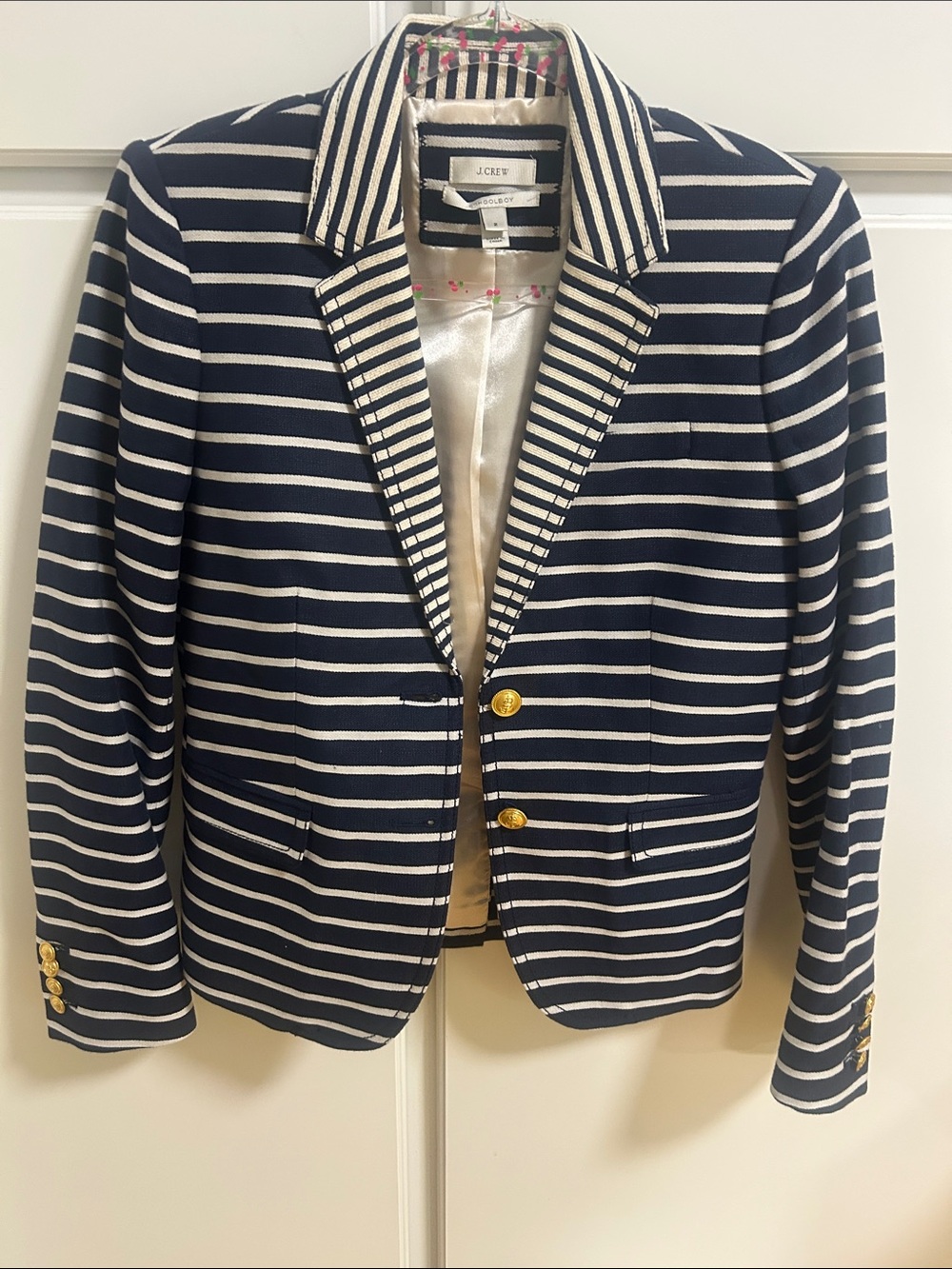 J. Crew Vintage Y2K Navy and White Striped School Boy Blazer with Gold Buttons